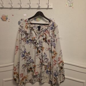 Rue21 Floral Ruffle Blouse - White and Multicolor